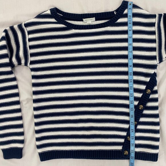 Garnet Hill Striped Sweater w/Button Decoration Size Small Nautical Navy White - Picture 9 of 12